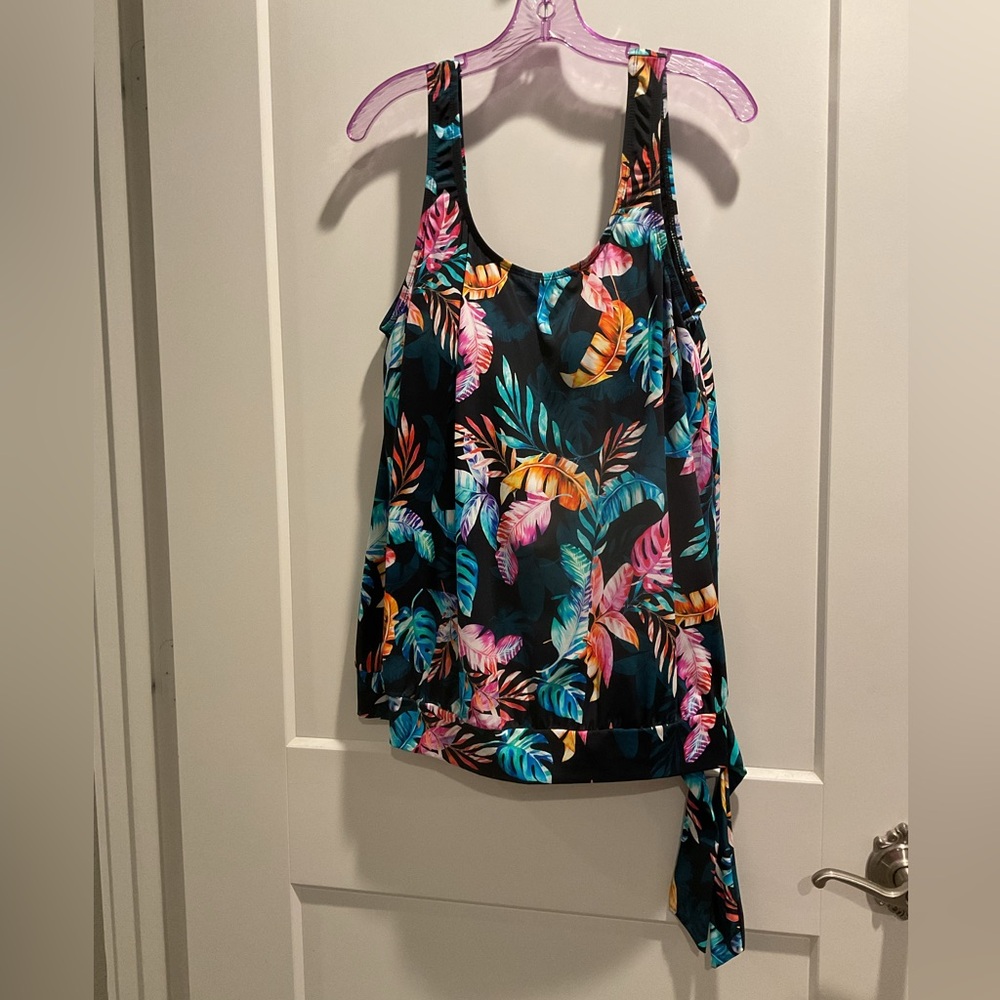 SWIMSUITS FOR ALL Black & Navy Tropical Tankini size 20